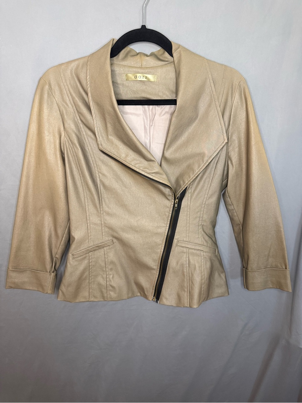 Dazz Women's Asymmetrical Zip Faux Leather Jacket - Beige